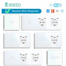 BSEED WIFI Touch Switch Interruttore a parete intelligente 1/2/3Gang 1/2/3Way Smart Life APP Vetro con presa EU Type-c Carica telefono Prese USB