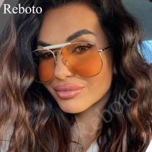 Retro gelbe übergroße Piloten sonnenbrille für Frauen klassische Metall große Rahmen klare Sonnenbrille Farbverlauf Vintage Legierung schirme