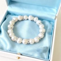 HENGSHENG Neue Ankunft Weiß 8-9mm Barock Natürliche Süßwasser Perle Strang Armband Für Frauen, Mode Armband mädchen Geburtstag Geschenk