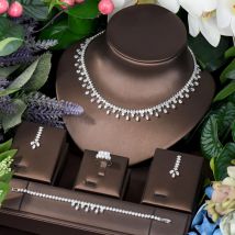 Hibride einfache Wasser tropfen Kristall Zirkonia Halskette Ohrringe Set 4pcs Schmuck für Frauen afrikanische Perlen Schmuck Set N-297