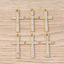 10pcs 14x26mm Cute Crystal Cross Charms Pendants for Jewelry Making Drop Earrings Necklaces Bracelets Accessories DIY Craft Gift