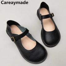 Careaymade-Damenschuhe aus echtem Leder, lockere, runde, atmungsaktive, rutsch feste, flach geschnittene Original-Einzels chuhe aus Rindsleder