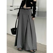 Qiukichonson Grau Midi Lange Röcke Damen Hosen Rock 2022 Herbst Winter Goth Lolita Hohe Taille Asymmetrische Falten Röcke
