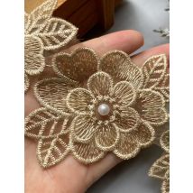 10x Gold Pearl Flower Embroidered Lace Edge Trim Ribbon Fabric Patchwork Wedding Dress DIY Sewing Supplies Craft 7.5cm*8cm