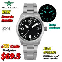 Militado New ML08 Steel Quartz Watches VH31 Sweep Movement Sapphire Mirror Super Luminous BGW9 100M Waterproof 38Mm Wrist Watch