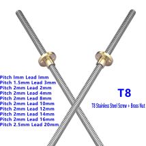 304 Edelstahl T8 Leitspindel Schrittmotorleitung 2 mm 4 mm 8 mm 3D-Drucker Leitspindel Trapezleitspindel mit Mutter 100–550 mm