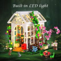 HOGOKIDS Set da costruzione per case di fiori con LED-Giocattolo con fiori Piante Pappagallo Gatto Animali Playset Regalo in serra per adulti Adolescenti