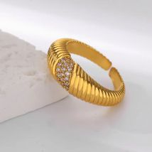 Zirkon strukturierte Croissant Ringe für Frauen Edelstahl Gold Farbe Hochzeits paar Ring ästhetischen Vintage Schmuck Geschenk