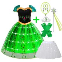 LED Hellgrünes Anna Kleid für Kinder Mädchen Halloween Prinzessin Verkleidung Partykleidung Glow Mädchen Geburtstagskleid Ballkleid