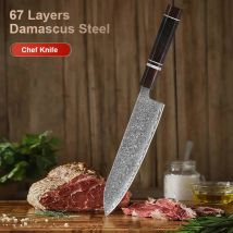 20,3 cm japanisches Kochmesser, handgeschmiedet, 67-lagig, Damaststahl, Küchenmesser, Slicer, Fleisch, Sashimi, Kochutensilien, Griff aus Ebenholz