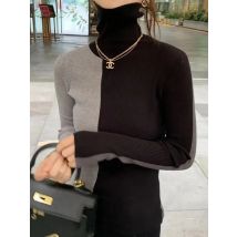 Elegante solide Basic Strick oberteile Frauen Roll kragen pullover lässig schlanke Pullover koreanische Mode einfache schicke Farb block Kleidung