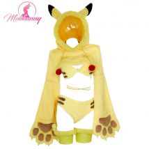MOBBUNNY PM Derivative Furry Paw Yellow Sexy Lingerie Set Big Paw Gloves Hoodie and Bra Panty with Tail Cosplay Costume