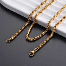 Edelstahl Weizen Glieder kette Gold Farbe Halsketten für Männer Frauen 8-39 Zoll hängenden Modeschmuck