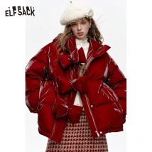ELFSACK Damen Winter Kurze Daunenjacke Mit Kapuze Schleife Knopfdetail Neue Ankunft Mode Oberbekleidung