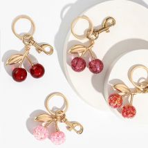 Kirsche Schlüsselanhänger Taschenanhänger Rot Rosa Kristall Obst Anhänger Schlüsselanhänger für Frauen Mädchen Schlüsselzubehör Geschenk