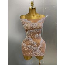 Sexy Sparkle Rhinestone Transparent Stretch Mini Dress 2025 New Women Evening Birthday Party Club Stage Performance Costume
