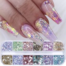 Mirror Iridescent Mixed Hexagon Nail Glitter Sequins Holographic Spangles Flakes Nail Art Powder Gel