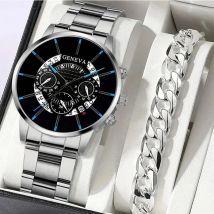 2 stücke Luxus Herren Silber Quarzuhr Mit Edelstahl Armband Männer Mode Business Casual Uhr Leuchtende Uhr