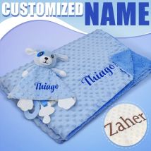 Personalisierte Babydecke mit Namen, Kinderwagen für Neugeborene, schlafende Puppen, individueller Name, Tiersicherheitshandtuch, Geschenkset