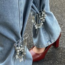 Creative Detachable Imitation Pearl Tassel Brooch Adjustable Trousers Jeans Safety Pin Convenient Versatile Clothing Accessories