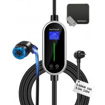 Caricabatteria per auto elettrica RamTouch (3,7 kW, tipo 2, spina Schuko) Caricatore per veicoli elettrici portatile IP65 con corrente regolabile, ricarica ritardata