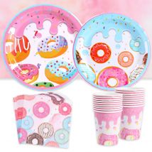 Donut Geburtstag Party Dekoration Einweg Geschirr Set Teller Tasse Servietten Süßigkeiten Taschen Geschenk Boxen 1. Geburtstag Dekor Party Gefälligkeiten