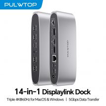 PULWTOP DisplayLink Dock a triplo display per MacBook/Windows, con 2 HDMI, 2 porte display, PD, dati USB C, USBA, Ethernet, audio