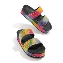Strass-Damenhausschuhe, 2025, Sommer-Plateau-Sandalen, Outdoor-Strand, Bling-Schuhe für Damen, bequem, offener Zehenbereich, Zawно