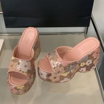 Liyke Sexy 13CM Super High Heels Keile Hausschuhe Für Frau Rosa Pailletten Dicken Boden Offene spitze Party Kleid Schuhe plattform Sandale