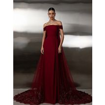 LORIE Luxury Red Party Dresses Sequined Off The Shoulder Evening Prom Dress Pleat Floor Length Prom Gown Customized