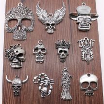 2 Stück Charms Totenkopf DIY Schmuckzubehör für Schmuckherstellung Antik Silber Farbe Todesschädel Charms Blumenschädel Charm