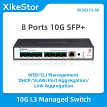 XikeStor 8 Ports 10G SFP+ L3 Managed Support DHCP/VLAN/Port Aggregation/Link Aggregation WEB/CLI Lüfterwärmeableitung Ein-Klick