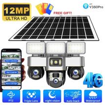 4G-Kamera, SIM-Karte, Solar-LED-Straßenlaterne, CCTV, 3 Kuppel, Sicherheitsalarm, KI, menschliche Erkennung, Außenmonitor, wasserdicht, eingebauter Akku