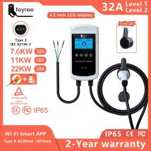 feyree 22KW 32A Type2 EV Charger 11KW 3P EVSE Wallbox 7.6KW 1P 4.3inch Screen New Smart APP Control Charging Station Car Charger