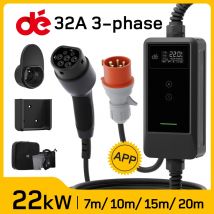 dé Caricabatterie portatile EV 22kW CEE Plug 32A a Type 2 Wallbox EVSE 7m 10m 15m 20m cavo doppio pulsante di controllo con Set di adattatori Schuko