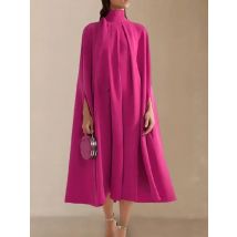 Freeacy 2024 New Women's Fall Dress Solid Color High Neck Cape Dress Outerwears Loose Fit Batwing Sleeves Wrap Dresses