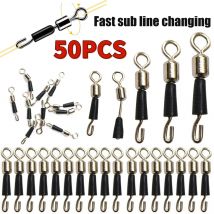 50 pz Canna Da Pesca Cuscinetto Girevole Rotolante Anello Solido Professionale Collegamento Veloce Gancio Connettore per Pescatore Accessori