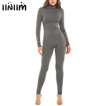 Damen-Overall, einfarbig, hoher Kragen, lange Ärmel, dehnbar, lang, Ganzkörper-Body, Jogging, Fitnessstudio, Yoga, Fitness, moderne Tanzbekleidung