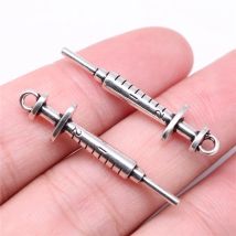 WYSIWYG 10pcs Charms 36x9mm Syringe Charms For Jewelry Making DIY Jewelry Findings Antique Silver Color Alloy Charms Pendant
