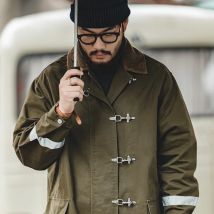 Maden Vintage Cord Turn-Down Trenchcoat für Männer Herbst dunkelgrüne mittellange Jacke Herren Loose-Fit Oberbekleidung Streetwear