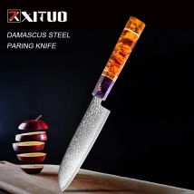 XITUO 5"Zoll Santokusmesser Damash Leder Edelstahl Scharfes Schälmesser Küche Peeling Chef Professional Utility Multi Neu