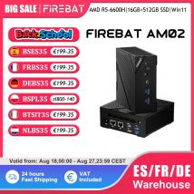 FIREBAT-MINI PC AM02, AMD Ryzen 5 6600H, DDR5, 16GB de RAM, 512GB SSD, WIFI6, BT5.2, ordenador de escritorio portátil, puerto de red HDMI