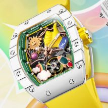 BONEST GATTI Men's Watch Cool 3D Graffiti Dial Carbon Fiber Case Sapphire Crystal Automatic Mechanical Watch