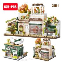 Friends House Street Diamond Bricks Girls Flower Store Coffee Shop View Designer DIY Bausteinspielzeug für Kinder Weihnachtsgeschenk