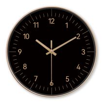Runde minimalistische Luxus-Wanduhr, schwarzes und goldenes Dekor (Batterien nicht im Lieferumfang enthalten), 10-16 Zoll