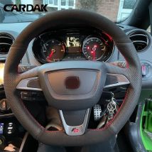CARDAK DIY Black Suede Leather Car Steering Wheel Covers For Seat Ibiza(6J)(FR/CUPRA) 2015 Mii FR