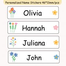 80 Stück personalisierte Namensetiketten, wasserfest, individuelle Aufkleber, Blumen-Namensschilder für Kindertagesstätte, Schule, Campen, Organisation