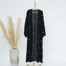 2025 neue schwarze bestickte Kimono-Strickjacke Abaya Dubai Luxus muslimische Kaftan Abayas für Frauen türkische islamische Kleidung Outfit