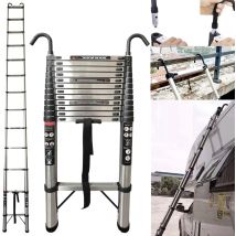 Scala telescopica da 5 m/16,5 piedi con ganci, scala di estensione pieghevole multifunzione in acciaio inossidabile EN131 per interni/esterni