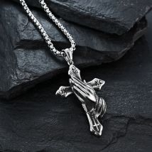 Vintage betende Hände Kreuz Anhänger Halskette Hip-Hop Edelstahl Kette Hals Zubehör Hip Hop Rock Schmuck 2025, Geschenke